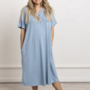 XS-S Blue Cooling Modal Henley Nightgown with Pockets, Plus Size Sleepwear 