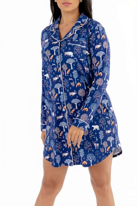 Cooling Modal Long Sleeve Nightshirt | Woodland Night Print | Breathable & Soft