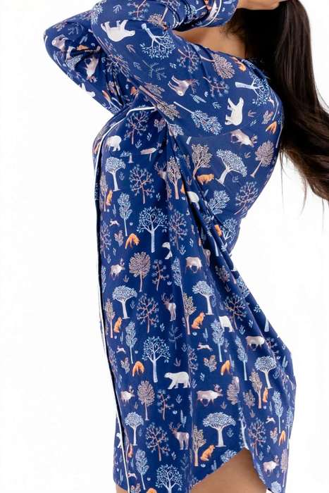 Cooling Modal Long Sleeve Nightshirt | Woodland Night Print | Breathable & Soft