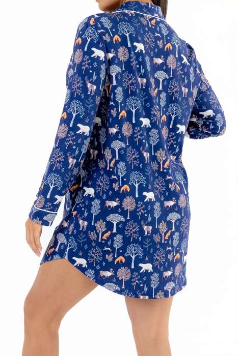 Cooling Modal Long Sleeve Nightshirt | Woodland Night Print | Breathable & Soft
