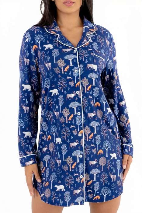 Cooling Modal Long Sleeve Nightshirt | Woodland Night Print | Breathable & Soft