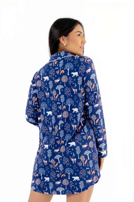 Cooling Modal Long Sleeve Nightshirt | Woodland Night Print | Breathable & Soft