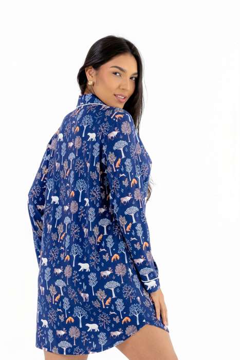 Cooling Modal Long Sleeve Nightshirt | Woodland Night Print | Breathable & Soft