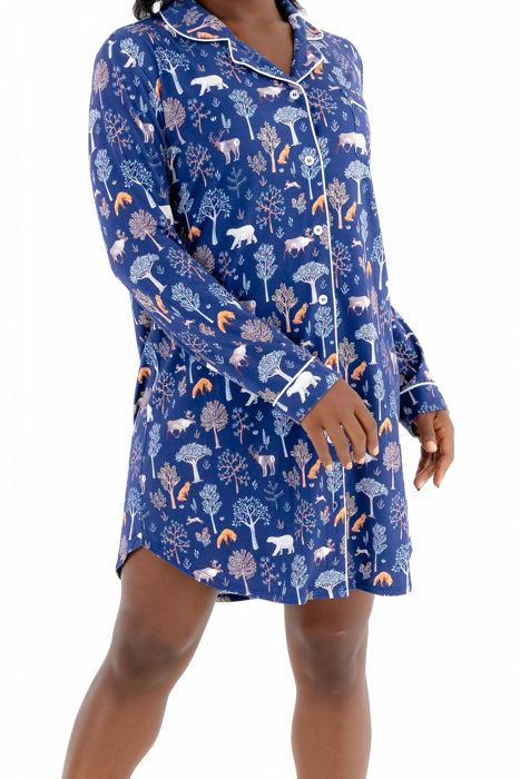 Cooling Modal Long Sleeve Nightshirt | Woodland Night Print | Breathable & Soft