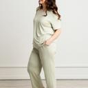 Medium Green Cooling  Modal Pajama Set: Buttery Soft Loungewear with V-Neck Tee