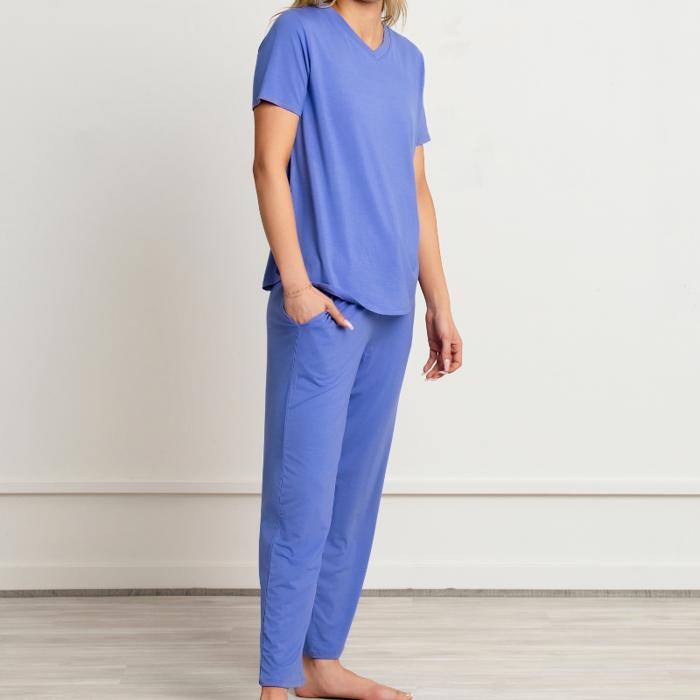 Cooling  Modal Pajama Set: Buttery Soft Loungewear with V-Neck Tee