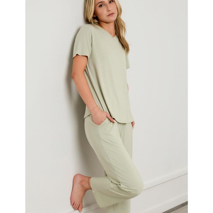 Cooling  Modal Pajama Set: Buttery Soft Loungewear with V-Neck Tee