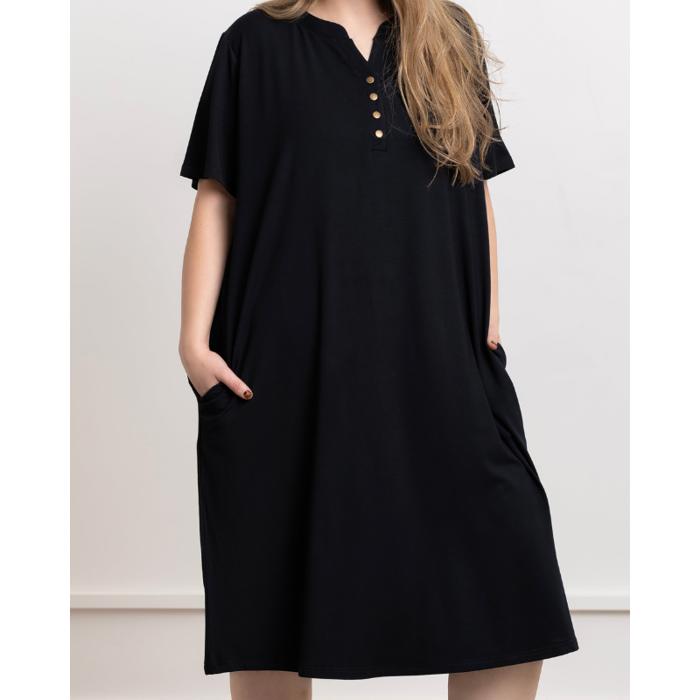 Cooling Modal Henley Nightgown with Pockets, Plus Size Sleepwear 