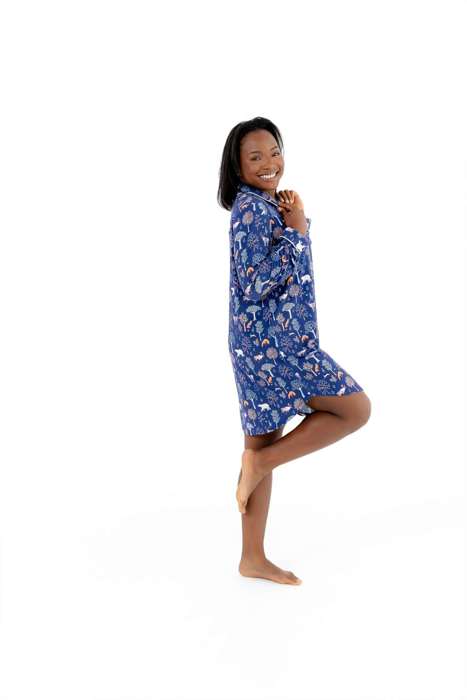 Cooling Modal Long Sleeve Nightshirt | Woodland Night Print | Breathable & Soft