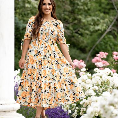Madeline Smocked Bodice Dress Boho Floral Ruffle Maxi Dress