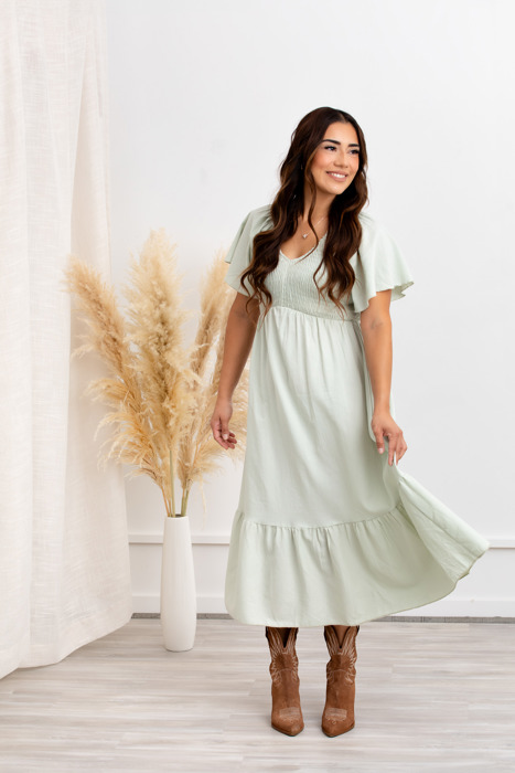 Laurel Smocked Midi Dress Floral with Flutter Sleeves