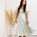  Laurel Smocked Midi Dress Floral with Flutter Sleeves