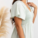  Laurel Smocked Midi Dress Floral with Flutter Sleeves