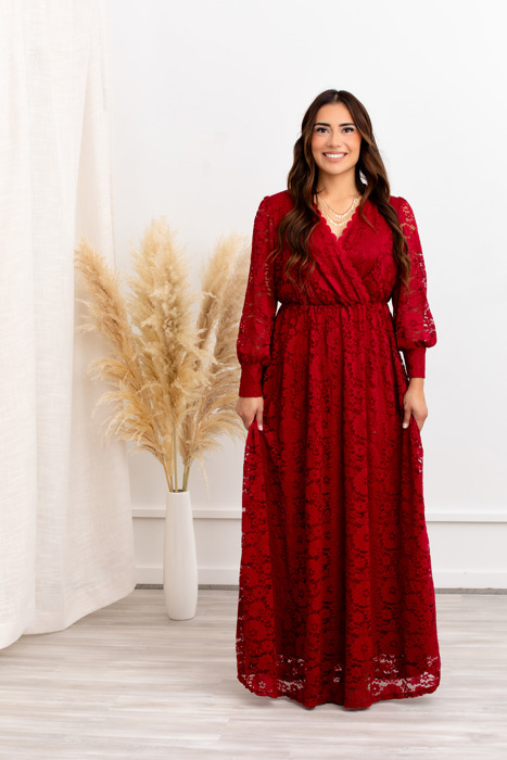 Carolina Deep V Lace Floral Burgundy Maxi Dress | Party Dress, Prom Dress, Wedding Dress, Pregnancy Photo-shoot Dress, Nursing Dress