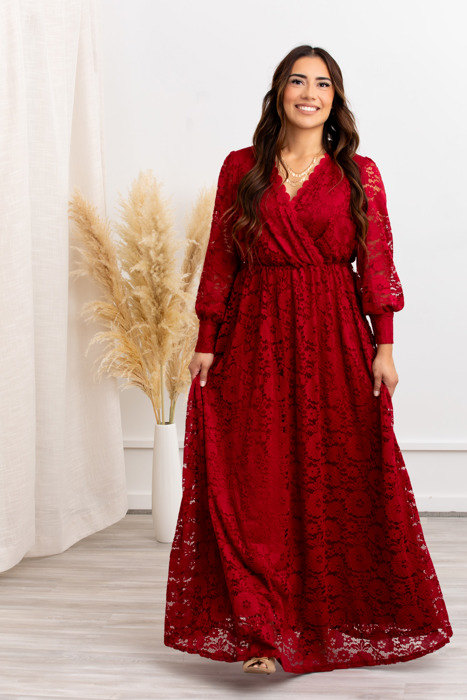 Carolina Deep V Lace Floral Burgundy Maxi Dress | Party Dress, Prom Dress, Wedding Dress, Pregnancy Photo-shoot Dress, Nursing Dress