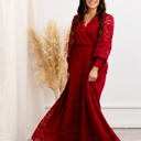  Carolina Deep V Lace Floral Burgundy Maxi Dress | Party Dress, Prom Dress, Wedding Dress, Pregnancy Photo-shoot Dress, Nursing Dress
