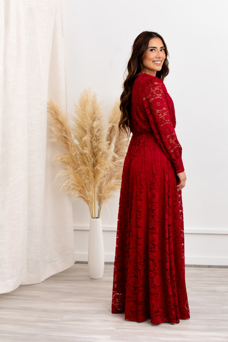 Carolina Deep V Lace Floral Burgundy Maxi Dress | Party Dress, Prom Dress, Wedding Dress, Pregnancy Photo-shoot Dress, Nursing Dress