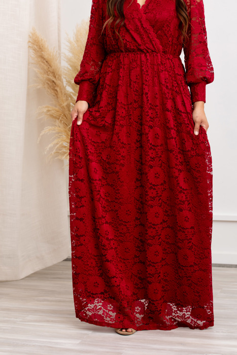 Carolina Deep V Lace Floral Burgundy Maxi Dress | Party Dress, Prom Dress, Wedding Dress, Pregnancy Photo-shoot Dress, Nursing Dress