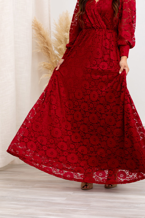 Carolina Deep V Lace Floral Burgundy Maxi Dress | Party Dress, Prom Dress, Wedding Dress, Pregnancy Photo-shoot Dress, Nursing Dress