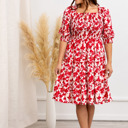 Medium Elaine Red Floral Smocked Dress – Puff Sleeve Tiered Mini