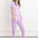 Large Purple Bamboo Pajama Set – Soft T-Shirt & Jogger Sleepwear for Women, Lightweight Cozy Loungewear, Hot Sleeper PJs