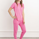  Bamboo Pajama Set – Soft T-Shirt & Jogger Sleepwear for Women, Lightweight Cozy Loungewear, Hot Sleeper PJs