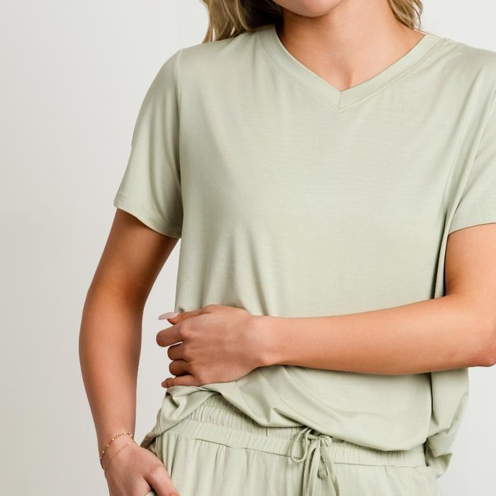 Cooling  Modal Pajama Set: Buttery Soft Loungewear with V-Neck Tee