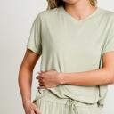 Large Green Cooling  Modal Pajama Set: Buttery Soft Loungewear with V-Neck Tee