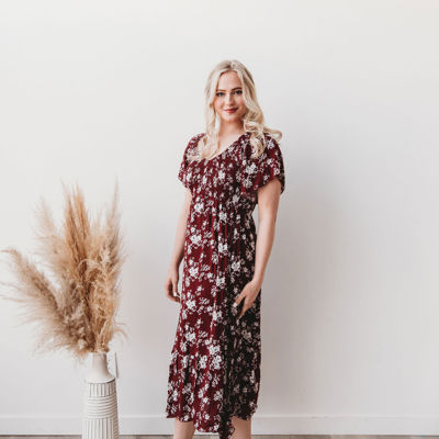 Laurel Smocked Midi Dress Floral with Flutter Sleeves