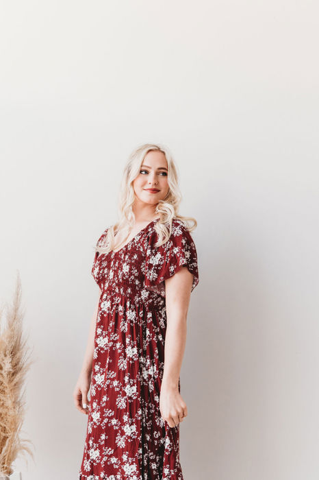 Laurel Smocked Midi Dress Floral with Flutter Sleeves
