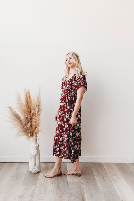 Laurel Smocked Midi Dress Floral with Flutter Sleeves