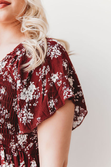 Laurel Smocked Midi Dress Floral with Flutter Sleeves