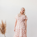 Small Oana Floral Midi Smocked Bodice Modest Dress Clearance