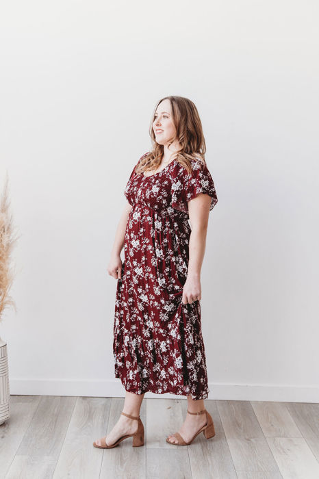 Laurel Smocked Midi Dress Floral with Flutter Sleeves