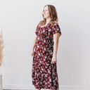 Red Large Laurel Smocked Midi Dress Floral with Flutter Sleeves