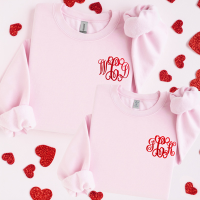 Mommy and Me Matching Valentine's Monogrammed Sweatshirts, Embroidered Crewneck, Valentine's Day Gift for Her - ADULT SIZES
