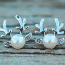 Silver Plated Christmas Earrings, Pearl Reindeer Studs, Pearl Earrings, Silver Earrings, Gold Earrings, Minimalist Holiday Earrings, Festive Earring