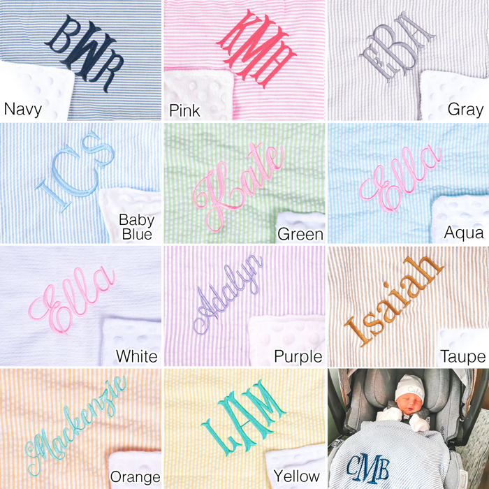 Personalized Baby Blankets, Monogrammed Seersucker Baby Blanket, Custom Baby Blanket, Monogram Nursery Blanket, Personalized Baby Gifts
