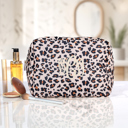 Leopard Personalized Makeup Bags, Oversized Cosmetic Bag, Monogram Makeup Organizer, Custom Toiletry Bag