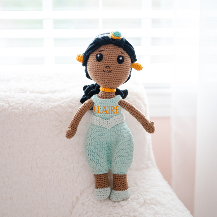 Personalized Princess Dolls, Embroidered Crochet Doll, Custom Name Baby Dolls, Baby Gift for Girls