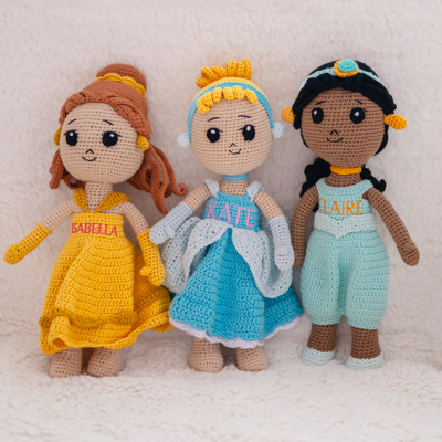 Personalized Princess Dolls, Embroidered Crochet Doll, Custom Name Baby Dolls, Baby Gift for Girls