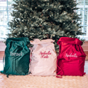 Green Personalized Christmas Santa Sacks, Embroidered Velvet Custom Santa Sack, Large Christmas Gift Bag, Extra Large Christmas Stocking Sacks