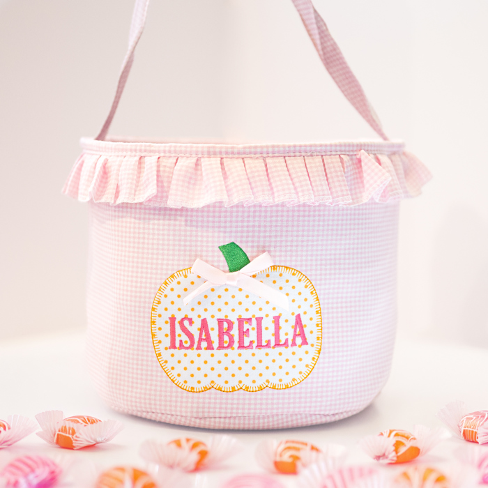 Personalized Trunk or Treat Bags, Embroidered Name Candy Totes, Custom Treat Baskets, Fall Festival Buckets, Preppy Gingham Monogrammed Bags