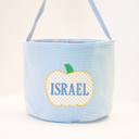 Blue Personalized Trunk or Treat Bags, Embroidered Name Candy Totes, Custom Treat Baskets, Fall Festival Buckets, Preppy Gingham Monogrammed Bags