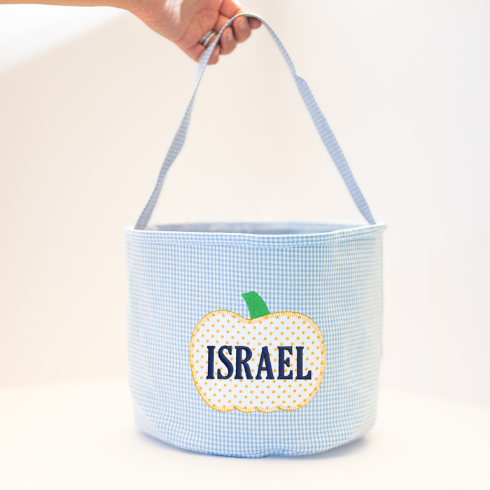 Personalized Trunk or Treat Bags, Embroidered Name Candy Totes, Custom Treat Baskets, Fall Festival Buckets, Preppy Gingham Monogrammed Bags