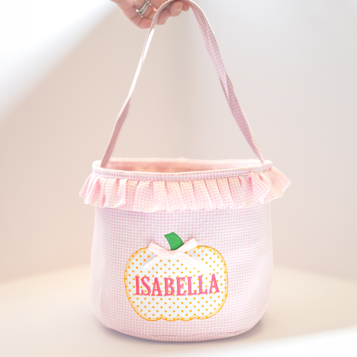 Personalized Trunk or Treat Bags, Embroidered Name Candy Totes, Custom Treat Baskets, Fall Festival Buckets, Preppy Gingham Monogrammed Bags