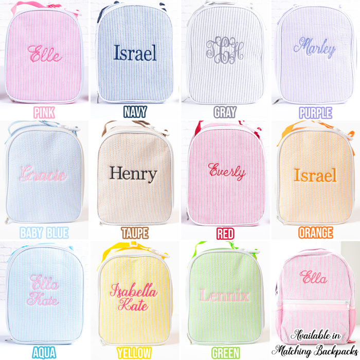 Personalized Lunch Bags for Kids, Insulated Lunch Bag, Seersucker Lunch Bag, Monogrammed Kids Lunch Bag, Lunch Box, Lunch Bag for Women