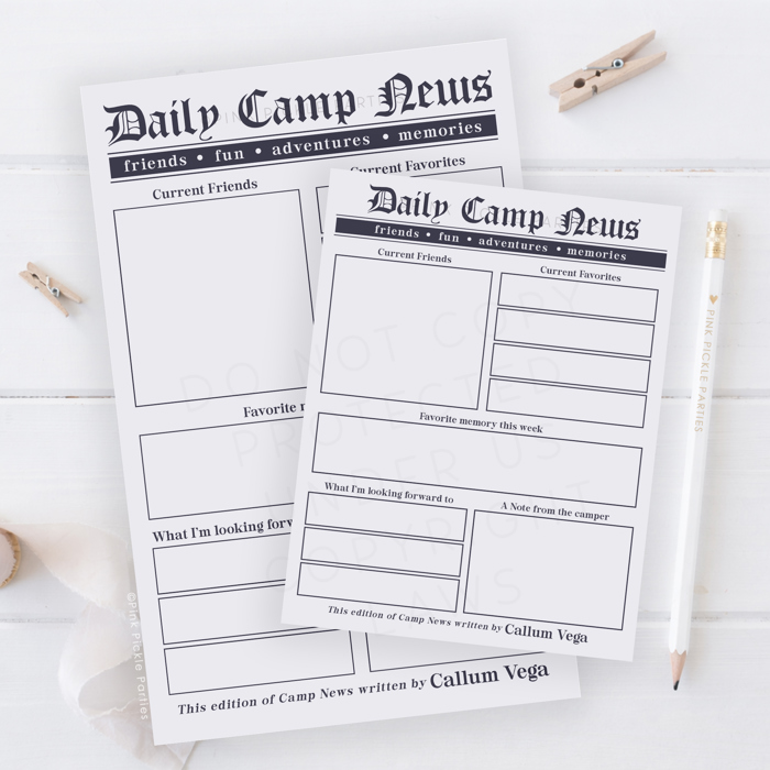 Newspaper Camp Stationery | Note from Camp Note Cards | Letters from Summer Camp Notepad