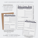  Newspaper Camp Stationery | Note from Camp Note Cards | Letters from Summer Camp Notepad