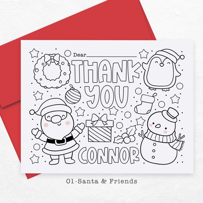 Personalized Kids Coloring Thank You Note Cards | Set of 12